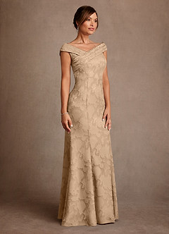 Azazie Aberdeen Mother of the Bride Dresses Champagne Sheath Pleated Floral Burnout Dress image3