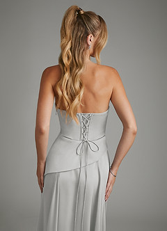 Azazie Gabriela Bridesmaid Dresses Silver A-Line Corset Stretch Satin Dress image9