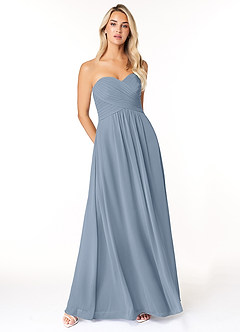 Azazie Yazmin Abiti da Damigella Abito Convertibile A-Line in Chiffon Scollo a Cuore Blu Polveroso image1