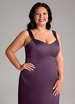 Azazie Denice Robes de demoiselle d'honneur Robe Fourreau en Satin extensible Plissée Prune image7