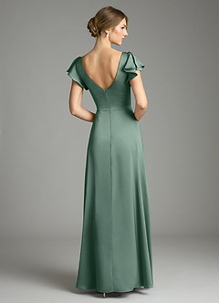 Azazie Omari Bridesmaid Dresses Eucalyptus A-Line Stretch Satin Dress image8