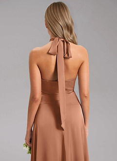 Azazie Tracie At-home Try On Dresses Bronzer A-Line Side Slit Stretch Satin Dress image7