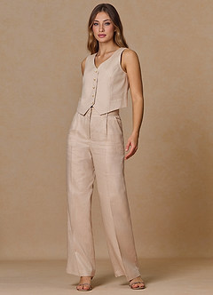 front Belicia Tan 100% Linen 3-Piece Suit