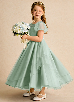 Azazie Duckie Abiti da Ragazza di Fiori Abito Principessa in Tulle Plissettato Agave image4