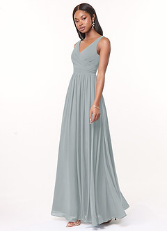 Azazie Keyla Bridesmaid Dresses Dolphin Grey A-Line V-Neck Pleated Chiffon Dress image2