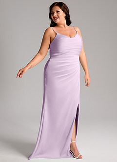 Azazie Deandra Bridesmaid Dresses Frosted Lilac Mermaid Pleated Stretch Satin Dress image11