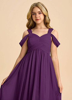 Azazie Lianne Junior Grape A-Line Off the Shoulder Chiffon Dress image4