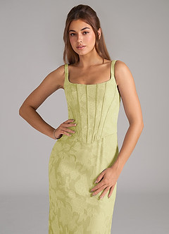 Azazie Kenna Bridesmaid Dresses Lemon Sorbet Sheath Side Slit Floral Burnout Dress image6
