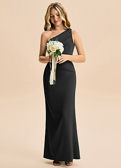 Azazie Akilah Junior Etui Plissee Stretch-Satin Kleid Schwarz image4