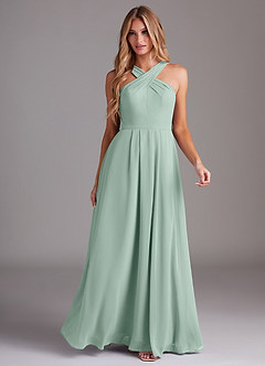 Azazie Dixie Bridesmaid Dresses Agave A-Line Halter Pleated Chiffon Dress image3