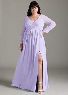 Azazie Teton Maternity Bridesmaid Dresses A-Line Long Sleeve Chiffon Floor-Length Dress image7
