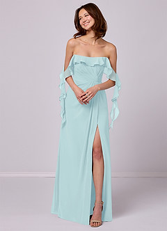 Barbie ♥ Azazie Bridesmaid Dresses Sea Glass A-Line Off the Shoulder Chiffon Convertible Dress image4