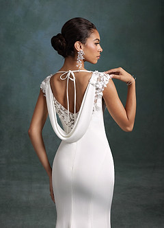 Azazie Oaklynn Wedding Dresses Diamond White Mermaid Boatneck Crepe Back Satin Dress image7