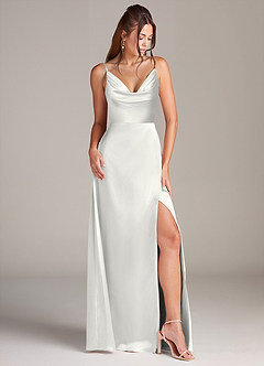 Azazie Sarella Bridesmaid Dresses White A-Line Pleated Stretch Satin Dress image3