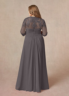 Azazie Devereaux Mother of the Bride Dresses Steel Grey A-Line Lace Chiffon Dress image7