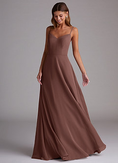 Azazie Marley Bridesmaid Dresses Espresso A-Line Off the Shoulder Chiffon Convertible Dress image5