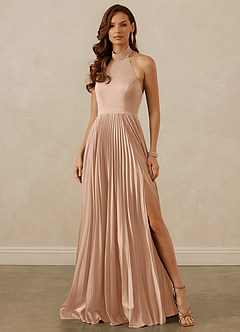 Christian Siriano Bridal for Azazie 1007 Bridesmaid Dresses English Rose A-Line Pleated Stretch Satin Dress image1