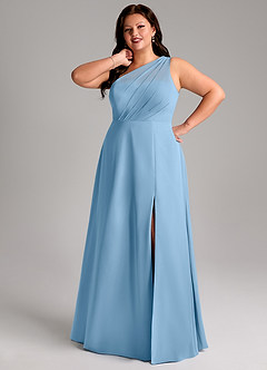 Azazie Phaedra Bridesmaid Dresses Steel Blue A-Line One Shoulder Chiffon Dress image13