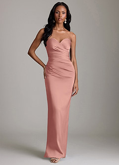 Azazie Sonora Vestidos de damas de honor Vestido de Rosetón de Satén Elástico de Corte Recto con Sin tirantes image6