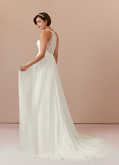 Azazie Annalise Wedding Dresses Cream A-Line Lace Crinkle Chiffon Dress image2