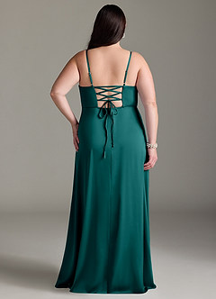 Azazie Marchella Bridesmaid Dresses Peacock A-Line Corset Stretch Satin Dress image8