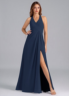 Azazie Dorota Bridesmaid Dresses Dark Navy A-Line Pleated Chiffon Dress image1