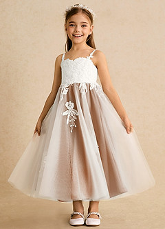 Azazie Coraline vestidos de niña de las flores Vestido de Marfil Cobre de Encaje de Corte En A image4