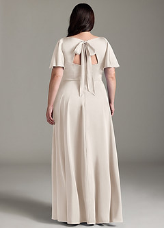 Azazie Kimber Bridesmaid Dresses White Alabaster A-Line Ruched Stretch Satin Dress image8