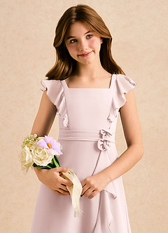 Azazie Soso Girls Formal Flower Girl Dresses Blushing Pink A-Line Pleated Chiffon Dress image6