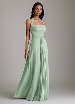 Azazie Clarisa Bridesmaid Dresses Agave A-Line Pleated Chiffon Dress image1