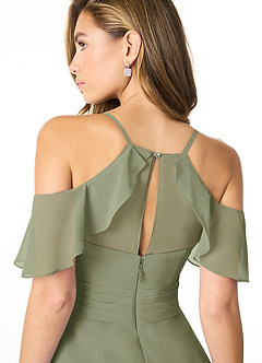 Azazie Dakota Vestidos de damas de honor Vestido de Pistacho de Gasa de Corte en A con Cuello en V plisado image8