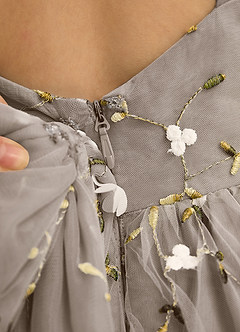 Azazie Bean Flower Girl Dresses Taupe Ball-Gown Sleeveless Tulle Dress image6