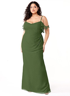 Azazie Emeralda Bridesmaid Dresses Olive Sheath Off the Shoulder Chiffon Dress image7