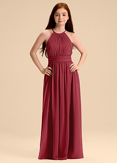 Azazie Malone Junior Pomegranate A-Line Pleated Chiffon Dress image7