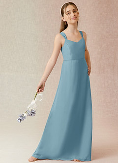 Azazie Denice Junior Jurk van Chiffon met A-Lijn Mystiek Blauw image4