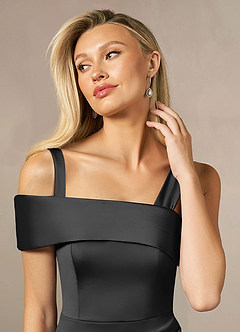 Azazie Laramie Mother of the Bride Dresses Black Mermaid Pleated Stretch Satin Dress image5
