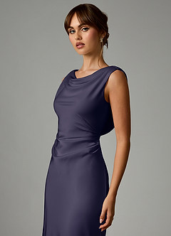 Azazie Kieryn Robes de demoiselle d'honneur Robe Sirène en Satin extensible Plissée Bleu Orageux image6