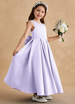 Azazie Honey Bear Flower Girl Dresses Lilac A-Line Pleated Matte Satin Dress image5