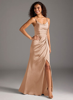 Azazie Deandra Bridesmaid Dresses English Rose Mermaid Pleated Stretch Satin Dress image5