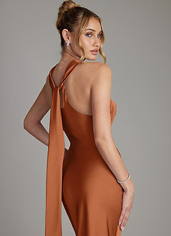 Azazie Reign Bridesmaid Dresses Copper Mermaid Pleated Stretch Satin Dress image8