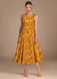 Azazie Fulton Kleider für die Brautmutter A-Linie Plissee Blumen-Burnout Kleid Butterscotch image5