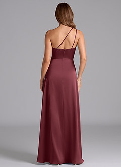 Azazie Trina Final Sale Merlot A-Line One Shoulder Stretch Satin Dress image2