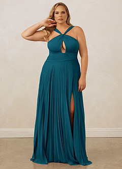 Christian Siriano Bridal for Azazie 1009 Bridesmaid Dresses Ink Blue A-Line Pleated Chiffon Dress image11
