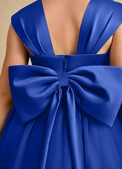 Azazie Chickadee vestidos de niña de las flores Vestido de Azul Real de Satin Mate de Princesa con Escote de Corazón image6