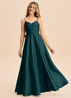 Azazie Rumi Junior Vestido de Pino de Satén Elástico de Corte en A con Plisado image1