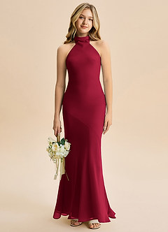 Azazie Velli Junior Burgundy Mermaid High Neck Chiffon Dress image1
