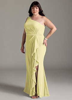 Azazie Liza Jurken voor bruidsmeisjes Jurk van Chiffon met Zeemeermin One-Shoulder Citroensorbet image10