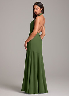 Azazie Lorena Bridesmaid Dresses Olive Mermaid Pleated Chiffon Dress image6