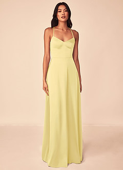Azazie Mei Bridesmaid Dresses Lemon Sorbet A-Line V-Neck Stretch Satin Dress image1