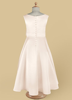 Azazie Lindy vestidos de niña de las flores Vestido de Alabastro Blanco de Satin Mate de Corte En A con Plisado image14